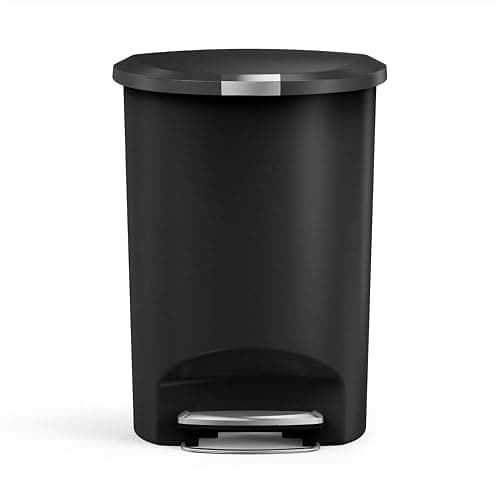 simplehuman 50 Liter / 13 Gallon Semi-Round Kitchen Step Trash Can with Secure Slide Lock, Black Plastic - Image 1
