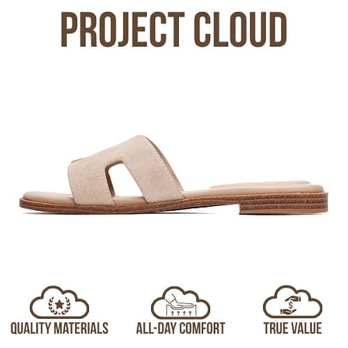 Project Cloud 100% Genuine Leather Sandals for Women 2026 - Fashion Flat Womens Sandals with Memory Foam Insole Slides Sandals Women Footwear - Mules Women's Sandals (Jannel) thumbnail 3