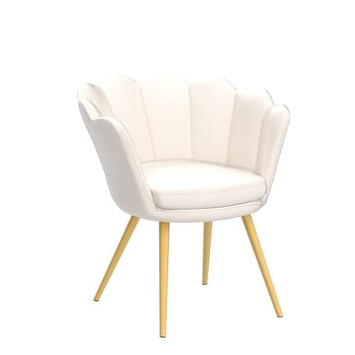 chairus Small Accent Chair for Living Room, Velvet Gold Cute Vanity Chair with Back for Makeup Room, Upholstered Shell Shaped Office Guest Modern Chair Arm Chair, Cream White thumbnail 4