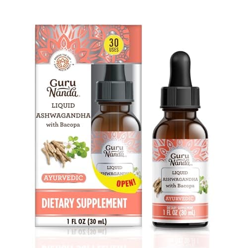 GuruNanda Liquid Ashwagandha with Bacopa (1 Fl Oz) - Natural Dietary Supplement- Liquid Extract Drops - for Men & Women- Vegan & Alcohol-Free - Aids in Immune, Focus & Relaxation Support - Image 1