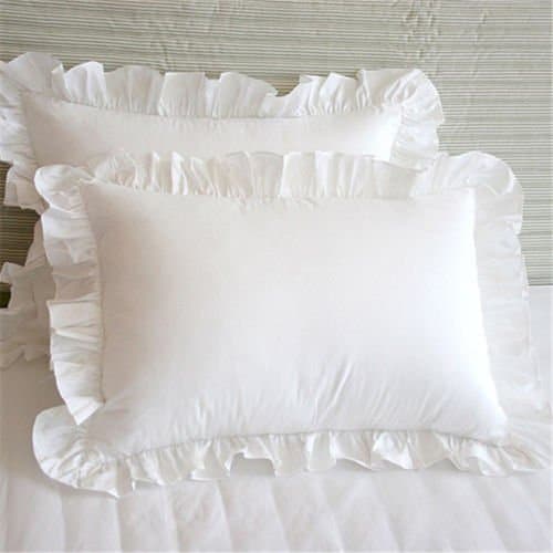 Precious Star Linen White Edge Ruffle Full/Queen Size Pillow Shams Long-Staple Egyptian Cotton Hotel Class Bedding Set of 2 Decorative Pillow Cover 20x30 Inch, Envelope Closure Soft & Cozy - Image 1