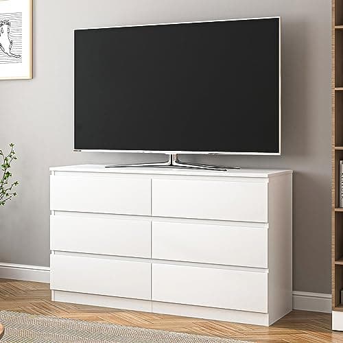 Vibe & Dine White Dresser 6 Drawer, Modern Double Dresser for Bedroom, Wood Chest of Drawers with Wide Storage for Living Room thumbnail 7