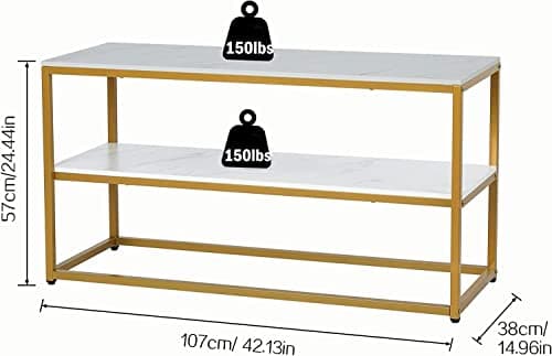 Function Home TV Stand for TVs up to 50 Inch, 3 Tier Entertainment Center, Modern TV Cabinet with Marble Top and Gold Metal Base, 42" Media Console Table with Storage for Living Room Bedroom - 42" Gold thumbnail 3