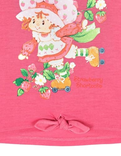 Strawberry Shortcake Big Girls Drop Shoulder T-Shirt and French Terry Dolphin Shorts Outfit Set Pink Gingham 10-12 thumbnail 4