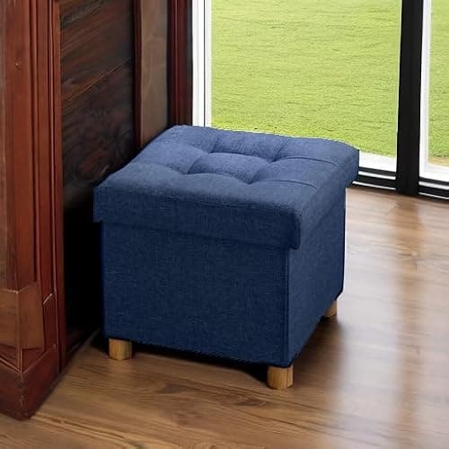 BRIAN & DANY Small Ottoman with Storage, Foot Stool Ottoman Storage Cube, Foot Rest for Couch with Legs, Navy Blue 15" x 15" x 15" thumbnail 2