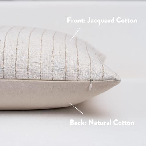FIOUOVO Decorative Neutral Throw Pillow Covers 18x18 Farmhouse Pillow Covers Cotton Stripe Cushion Covers Home Decor for Sofa Couch Living Room Bedroom 1PC, Pinstripe thumbnail 2