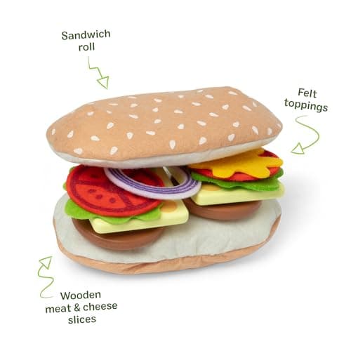 Melissa & Doug Slice-Stack-Serve, Wooden Sandwich Counter Pretend Play Store with Play Food Toys, Play Money & Deli Slicer, Preschool Toys for Kids 3+ thumbnail 6