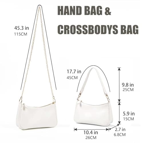 Elegant Faux Leather Shoulder Bag, Clutch Tote Handbags for Women, Convertible Crossbody Purse with 2 Removable Straps, Zipper Closure, Handbag for Women(White) thumbnail 3