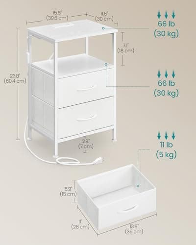 SONGMICS BELLAH Collection - Nightstand with Charging Station and App-Controlled Adjustable LED Lights, Bed Side Table, 2 Drawers and 1 Open Shelf, Modern, Cloud White and Snow White ULGS302WH01S thumbnail 2
