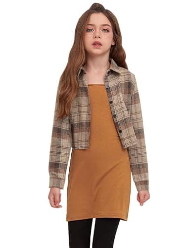 Mirawise Girls Fall Outfits Red Long Sleeve Plaid Dress Shirts Dress 2 Piece Outfits Christmas Clothes - Image 1