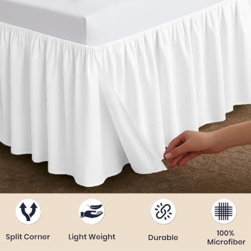 SGI bedding 20 Inch Drop Ruffled Bed Skirt Queen Size - Classic Gathered Styling, Platform Style Dust Ruffle with Secure Fit, Split Corners, Wrinkle-Resistant Microfiber - White thumbnail 4