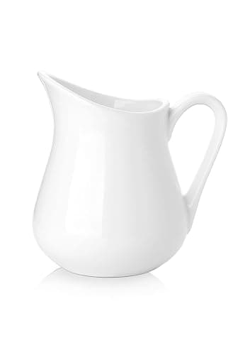 Nucookery 8 Oz Classic White Fine Porcelain Creamer with Handle,Small Creamer Pitcher For Sauces Salad Coffee Milk More,Microwave & Freezer Safe (8-Ounce, Set/1) - Image 1