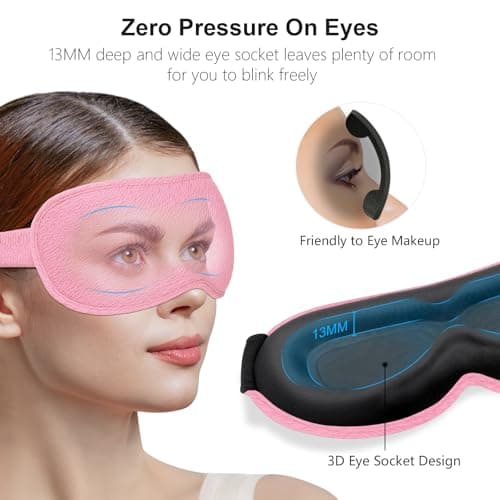 Gritin Blackout Sleep Masks for Women & Men-Zero Eye Pressure Sleeping Mask- Ergonomic Design 3D Cutout Eye Movement and Eyelash Friendly, Ultra Soft & Comfortable Blindfold for Nap,Pink thumbnail 3
