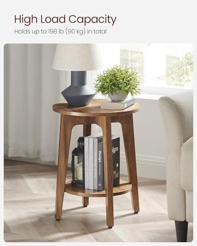 VASAGLE MAEZO Collection - Side Table, 2-Tier Small Round End Table, Nightstand with Tapered Legs, Curved Transitions, for Small Spaces, Living Room, Bedroom, Honey Brown ULET283T41 thumbnail 6