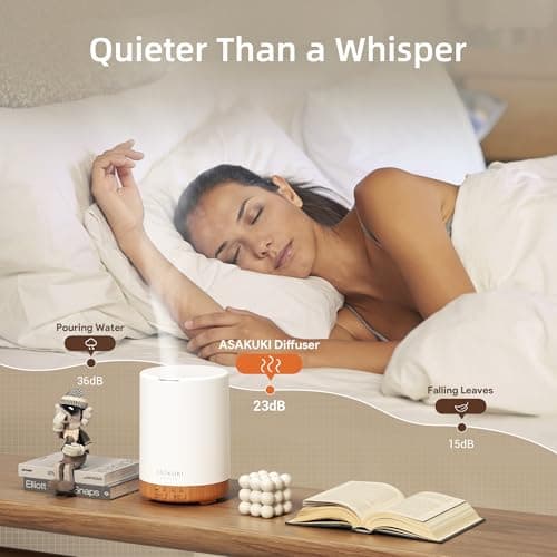 ASAKUKI Essential Oil Diffuser for Home, 300 ml Humidifier with Automatic Shut-Off, Quiet Aromatherapy Diffuser with 7 LED Lights for Living Room, Kitchen, Bedroom, Hotel - Light Brown thumbnail 4