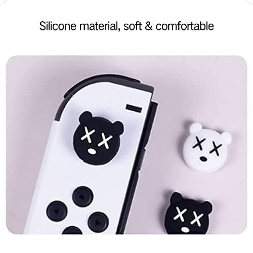 PERFECTSIGHT 4PCS Cute Thumb Grip Caps Compatible with Nintendo Switch/OLED/Lite Console, Kawaii Soft Skin Silicone 3D Analog Stick Button Cover for NS Joycon Controller, Joystick Cap, Black & White thumbnail 4