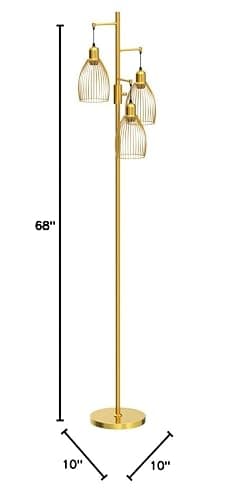 Dimmable Floor Lamp, Industrial Floor Lamps for Living Room, Gold Tree Lamp Standing Lamp Tall Lamps with 3 Elegant Teardrop Cage Head & 800 Lumens LED Bulbs for Living room Bedroom Office Dining Room thumbnail 10