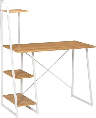 HOMION Computer Desk Home Office Table With 4-Tier Storage Shelf Pc Laptop Work Study Writing Desk For Bedroom Living Room (Natural) - Image 1