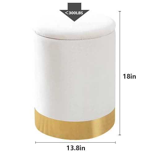 Mxfurhawa Velvet Storage Ottoman Multipurpose Footrest Stool with Metal Base Modern Round Vanity Stool Chair Ottoman Foot Stools Support 300 lbs Padded Seat for Living Room (Cream (Velvet)) thumbnail 2