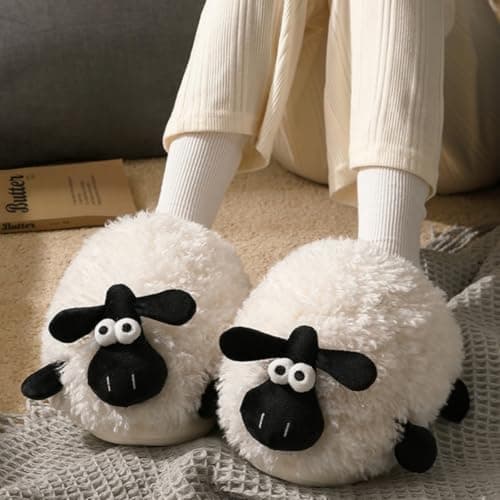 Zigihos Sheep Fuzzy Animal Slippers - Fluffy Comfort, Warm & Cozy Plush Memory Foam - Women's & Men's - Platform Slipper Sizes 6.5-7.5 thumbnail 3