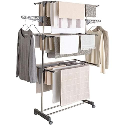 IDMarket - Séchoir à Linge Vertical Pliable 3 Niveaux Maxima capacité 20M INOX et Gris thumbnail 6