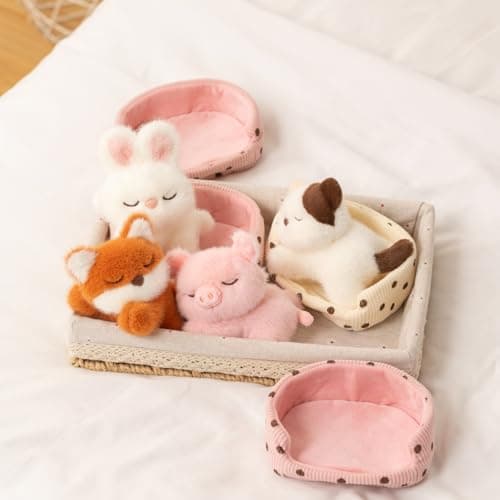 unsnurnoch 5.5" 2-in-1 Sleeping Bunny Plush Toy Set, Cute White Rabbit Stuffed Animal with Nest, Soft Mini Kawaii Plush Doll for Kids Girls Boys, Present for Birthday Christmas Room Decor thumbnail 5