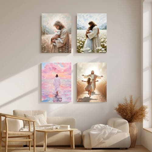 FASWQ Framed Jesus Wall Art, Pink Jesus Walking On Water Wall Decor, Minimalist Religious Savior Canvas Painting, Modern Christian Bible Aesthetic Picture for Church Hospital Prayer Areas, 16x24 Inch thumbnail 6