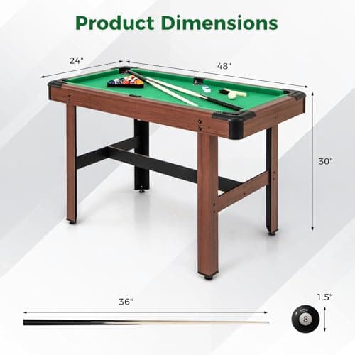 GYMAX Pool Table, 48 Inch Wooden Billiard Tables with 16 Balls, 2 Cue Sticks, 2 Chalks and Brush, Snooker Table Mini Pool Table for Kids, Family, Party (Green) thumbnail 6