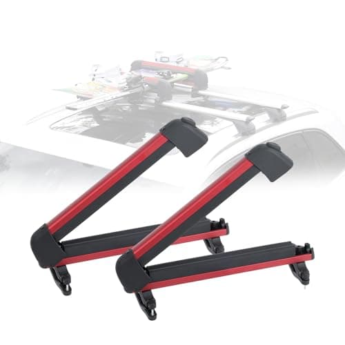 16.3 Inch Ski and Snowboard Rack for Car Roof, with TPV Rubber Padding and Lock, Fit 2 Pairs of Skis or 2 Snowboards, Mounting System Fits for Square/Round/Aero/Oval Cross Bars, Red - Image 1