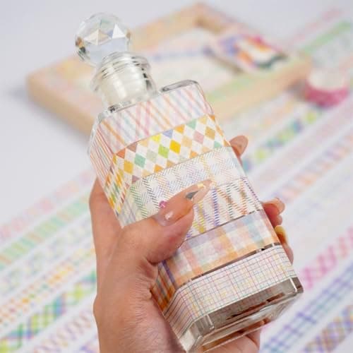 YUBX Basic Grid Washi Tape Set 12 Rolls Plaid Decorative Masking Tapes for Arts, DIY Crafts, Journals, Planners, Scrapbook, Wrapping (Colored) thumbnail 9