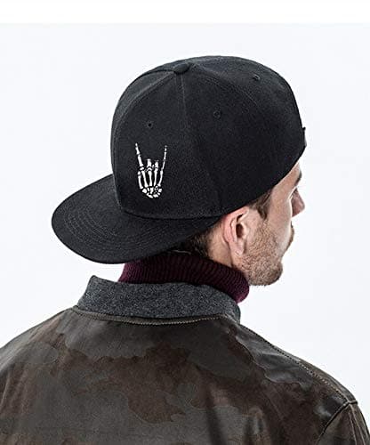 Snapback Hats for Men Baseball Cap Adjustable Flat Bill Trucker Dad Gift Skull Hat Skeleton Hand Snap Backpack Skateboard Hats for Boys Teen Black thumbnail 2