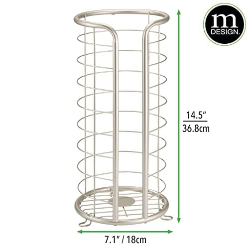 mDesign Metal Toilet Paper Holder Stand - Storage Reserve for 3 Rolls of Toilet Tissue - Freestanding Toilet Paper Holder - Stylish Bathroom Floor Toilet Paper Stand - Omni Collection - Satin - Satin thumbnail 4