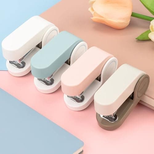 White Color Mini Stapler with 830 Staples,20 Sheet Office Desktop Small Cute Compact Travel Size Stapler for Students & Office (White) thumbnail 2