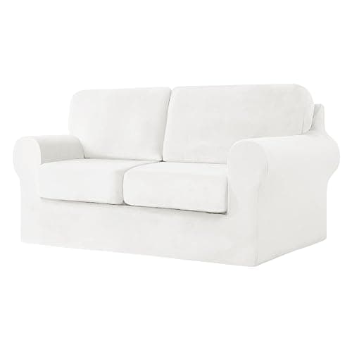 SYLC Sofa Cover with Separate Seat Cushions and Backrests Stretch Velvet Sofa Slipcover Couch Covers Furniture Protector Split Combined (White,Large 2 Seat Set 5 PCS) - Image 1