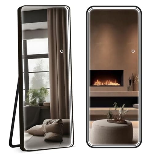 SDHYL Full-Length LED Mirror with Lights - 64"x20" Standing Full Body Dressing Mirror with Touch Button, Dimmable Brightness and Round Corners, Perfect for Living Room Bedroom or Home Decor, Black thumbnail 2