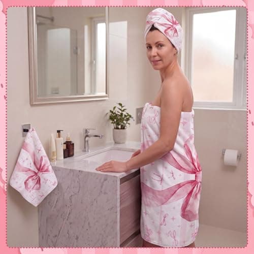 Moukeren Set of 3 Pink Bow Bath Towels Cute Coquette Large Bow Bath Towel Hand Towel and Washcloth Soft Decorative Towels for Girls Womens Bathroom Kitchen Pool Gym Spa Yoga thumbnail 6