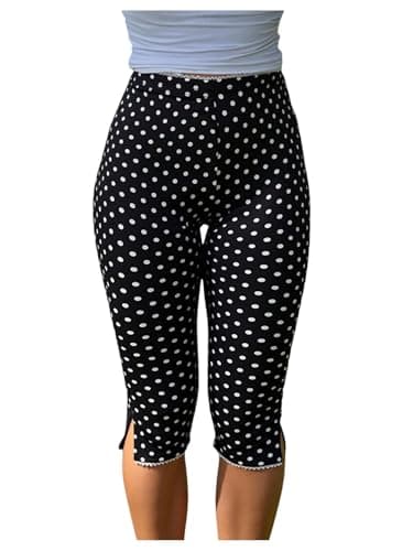 Milumia Women's Plaid Print Capri Leggings Low Waisted Split Hem Cropped Pants Black X-Large - Image 1