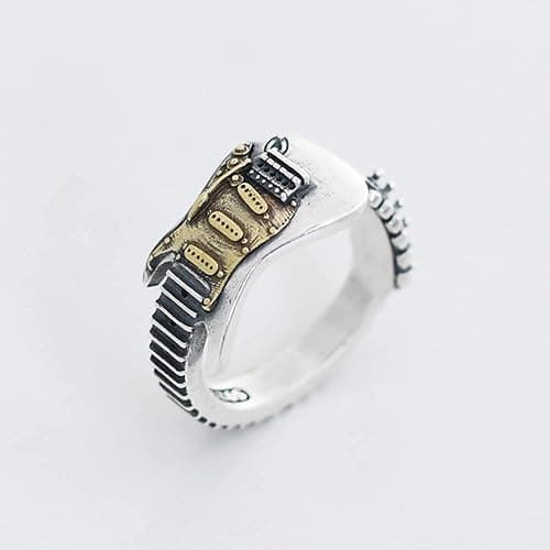 Rock Music Guitar Open Band Ring for Men Women Punk Gothic Statement Adjustable Extendable Knuckle Middle Finger Bands Fashion Hip Hop Biker Jewelry for Dad Comfort Fit thumbnail 5