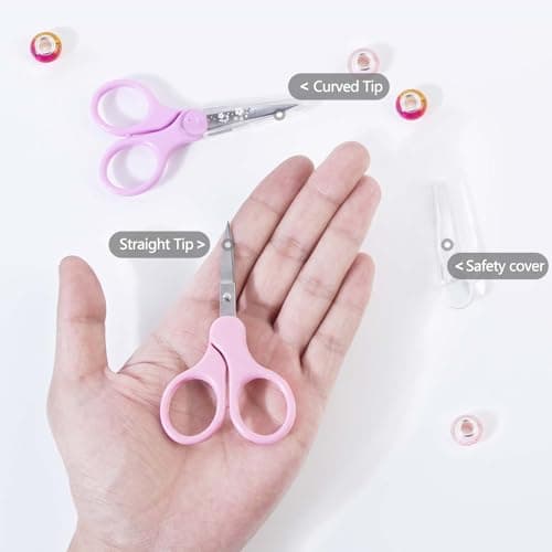 3.5" Sharp Small Craft Scissors all Purpose, Precision Straight and Curved Fine Tips for Thread Yarn Fabric Cutting, Mini Scissors with Protective Cover, Ideal for Sewing, Embroidery, Beauty, Crochet thumbnail 3