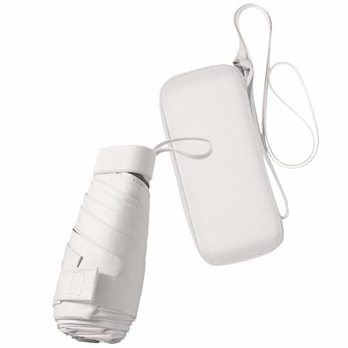 ESUFEIR Mini Travel Sun Umbrella for Purse With Case,Small Compact UV Umbrella Protection Sun,Lightweight Portable Parasol Windproof for Women Men Kids (White) - Image 1