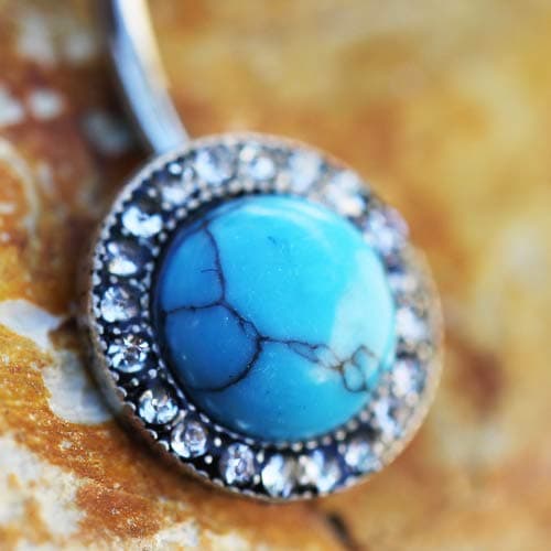 Pierced Owl 14GA 316L Stainless Steel Antique Jeweled Turquoise Belly Button Ring thumbnail 3
