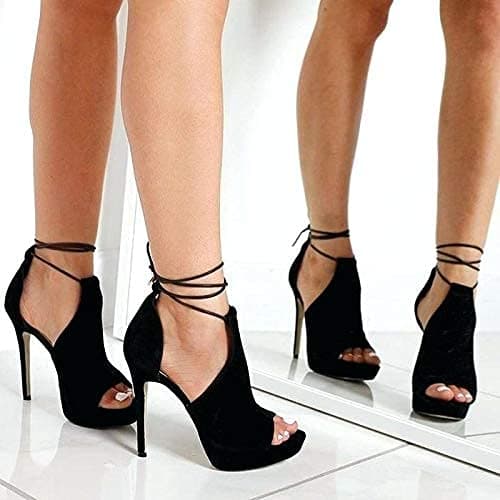 Womens Peep Toe Platform Heels Sexy Sandals Strappy Lace Up Tie Stilettos Dress Pumps Shoes thumbnail 5