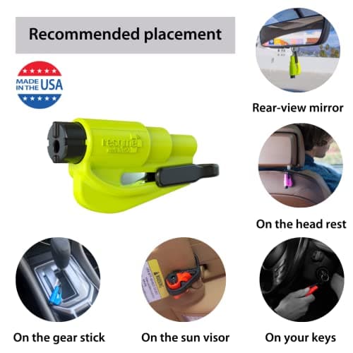 Resqme Accessory Pack The Original Emergency Keychain Car Escape Tool, 2-in-1 Seatbelt Cutter and Window Breaker, Made in USA With Visor Clip, Lanyard, Keyring and Cable Tie - Yellow thumbnail 9