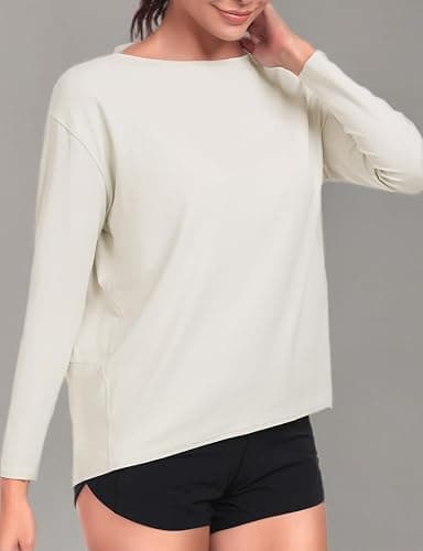 HeyNuts Long Sleeve Workout Shirts for Women Boat Neck Yoga Tops Loose Fit Soft Casual Shirts thumbnail 7
