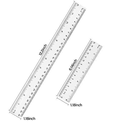 Unjoo Clear Plastic Ruler 6 Inch+12 Inch Straight Ruler, Shatterproof Rulers with Inches and Centimeters for School Classroom, Home, or Office (2pcs) thumbnail 2