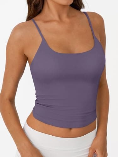 Trendy Queen Double Lined Tops for Women Adjustable Camisole Summer Teens Cute Going Out Spaghetti Strap Crop Tank Tops Gray Purple XS thumbnail 3
