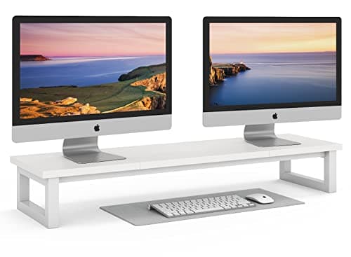 YAOHUOO Dual Monitor Stand Riser, 39Inch Large Monitor Stands for 2 Monitors, Computer Monitor Stand, Wooden Desktop Oraganizer Shelf for Office Desk Computer,Laptop,TV - Image 1