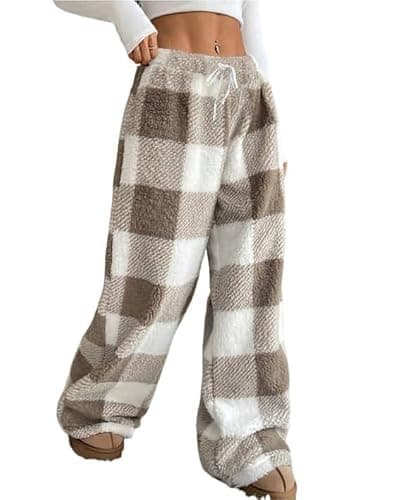 codcm Womens Plush Pajama Pants Plaid Pj Bottoms Winter Warm Fuzzy Fleece Lounge Pants - Image 1
