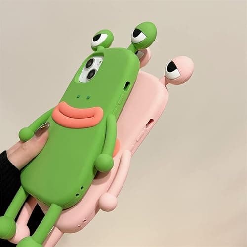 BONICI Men Women Super Funny Novelty Hotdog Sausage Mouth Big Eyes Green Frog Pink Frog Phone Case Soft TPU Silicone Rubber Phone Cover Compatible with iPhone 15, Full Body Protection -Pink thumbnail 6