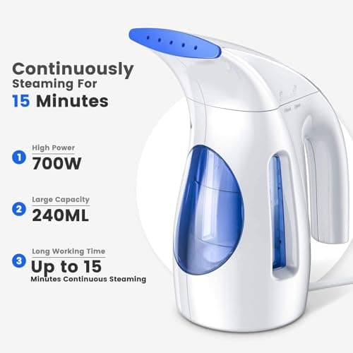 HiLIFE Steamer for Clothes, Portable Handheld Design, 240ml Big Capacity, 700W, Strong Penetrating Steam, Removes Wrinkle, for Home, Office and Travel(ONLY FOR 120V)(Blue) - Blue thumbnail 2